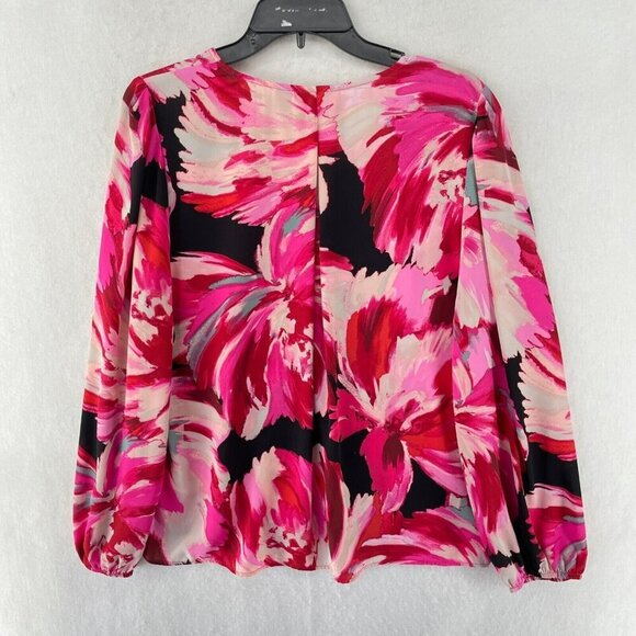 Halogen Blouse Womens 1 XL Pink Red Black Floral Long Sleeve V-Neck Pullover - Picture 3 of 11